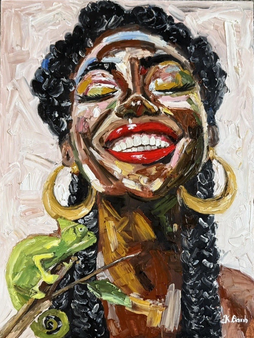 ORIGINAL OIL PAINTING AFRICAN WOMEN PORTRAIT ON STRETCH CANVAS SIGNED 12×16