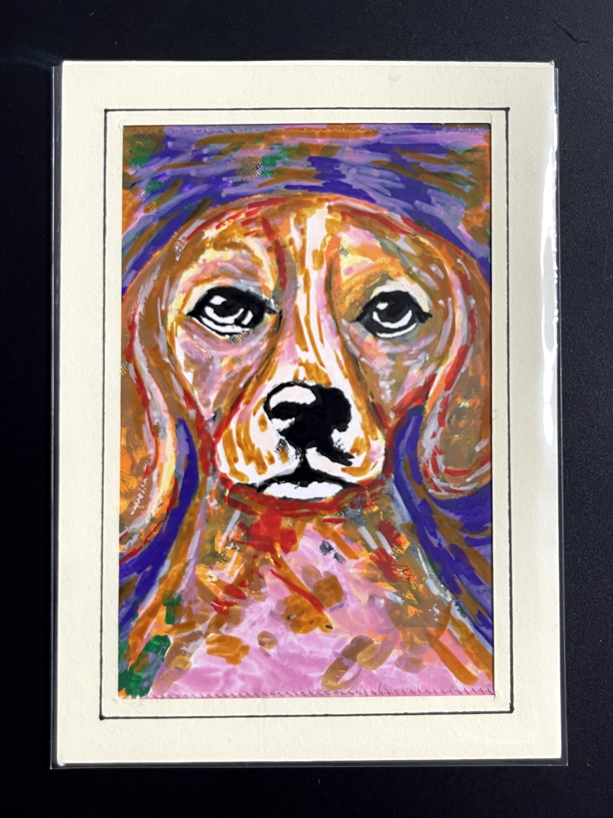 ACEO Original, Abstract Animal Dog, Mini Art Painting, by Annibbie