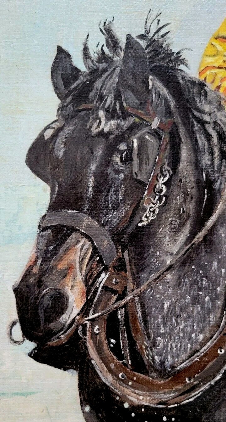 1989 Folk Art Original Painting Cowboy Horse Straw Basket Signed Angie Rinaldi