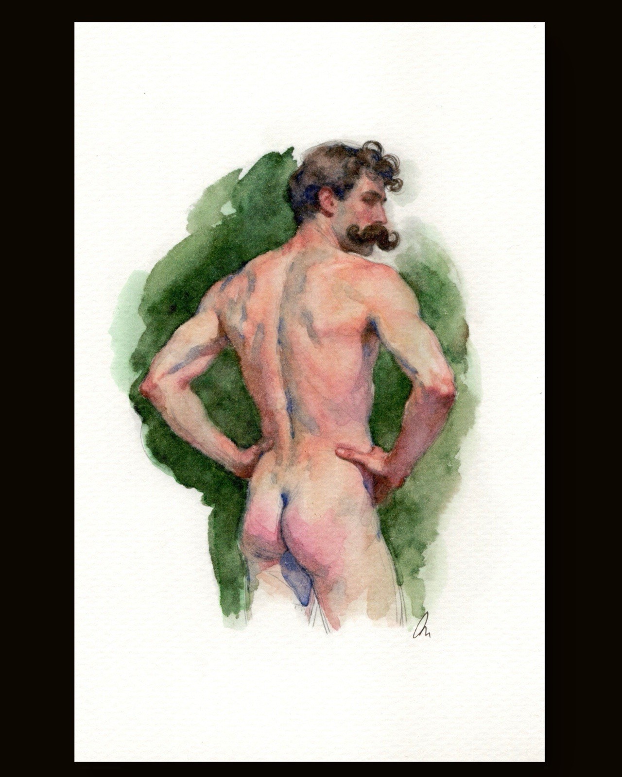 Original Watercolor Painting Male Figure Study Book Page (5.5 × 8.5 inches)
