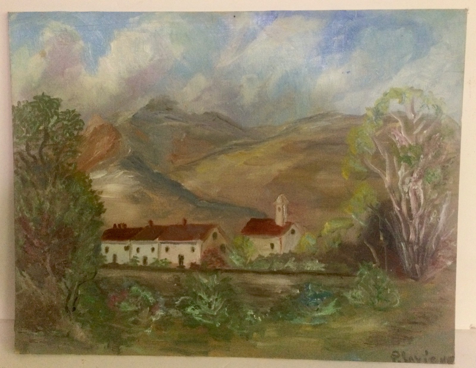 P. Lavigne – Dated 1978 – Original Oil Tuscany Italy Landscape Church Buildings
