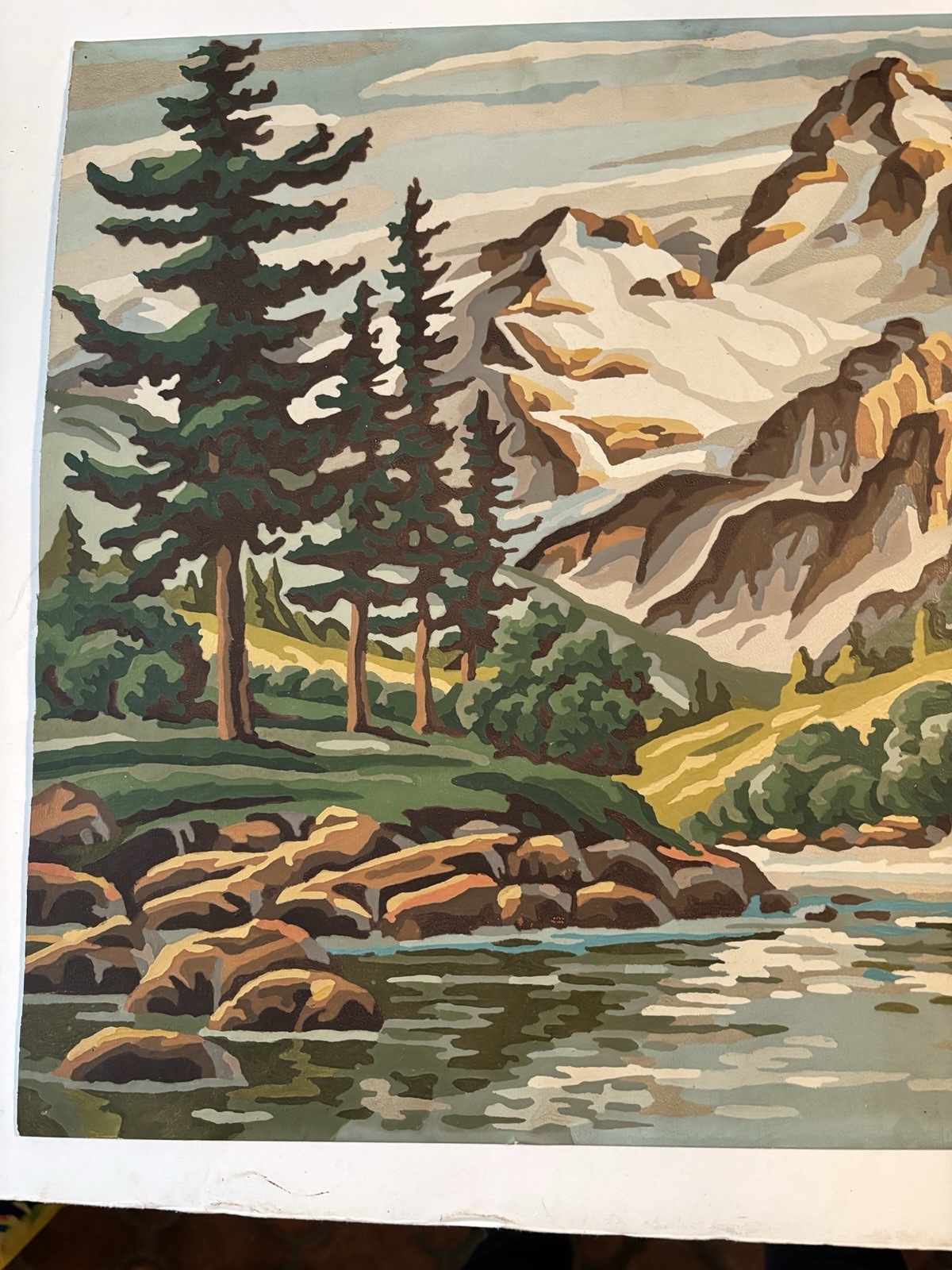 Vintage Set of Paint By Number Artwork Rocky Mountains River Waterfall 19.5 x 16