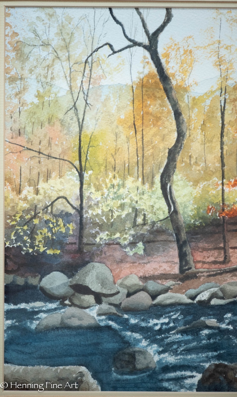 Vintage Fall Wooded River Landscape Painting by J. White, Signed & Fine! 20×21″