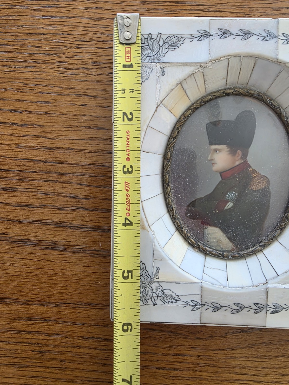 Antique French Miniature Napoleon Portrait in Piano Key Frame