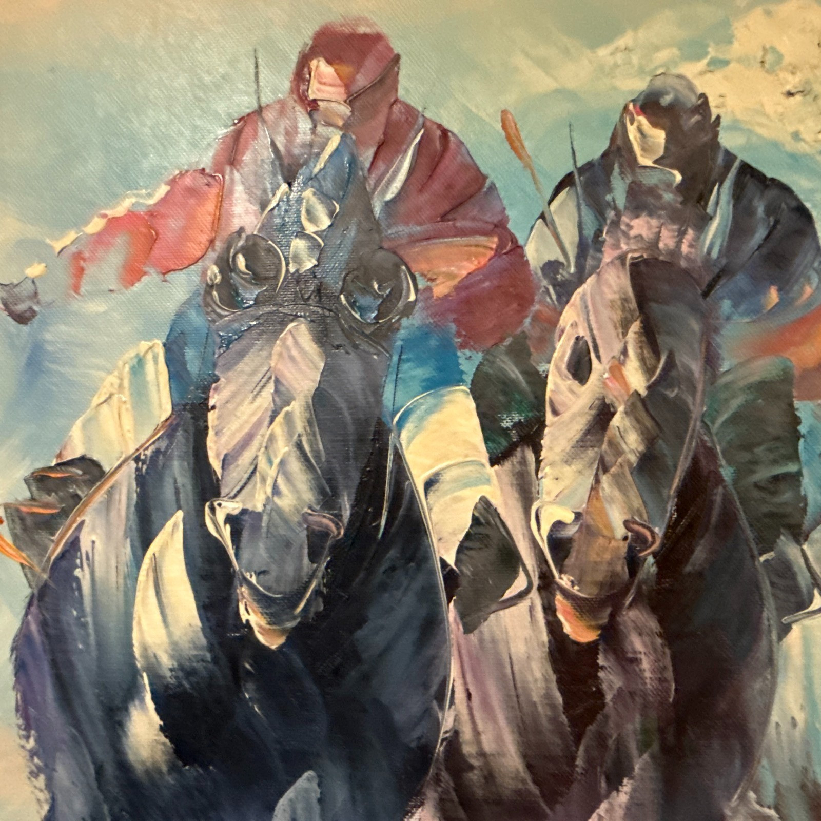 Anthony Veccio Original Oil Painting Horse Racing Jockeys 20×24 Framed Free Ship