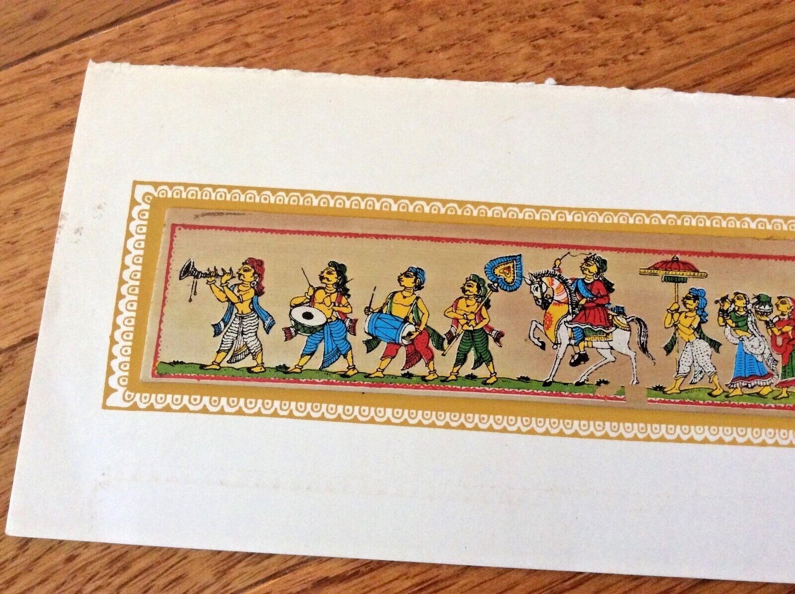Asian handmade painting dry banana leaf Christmas King wedding trumpet band VTG
