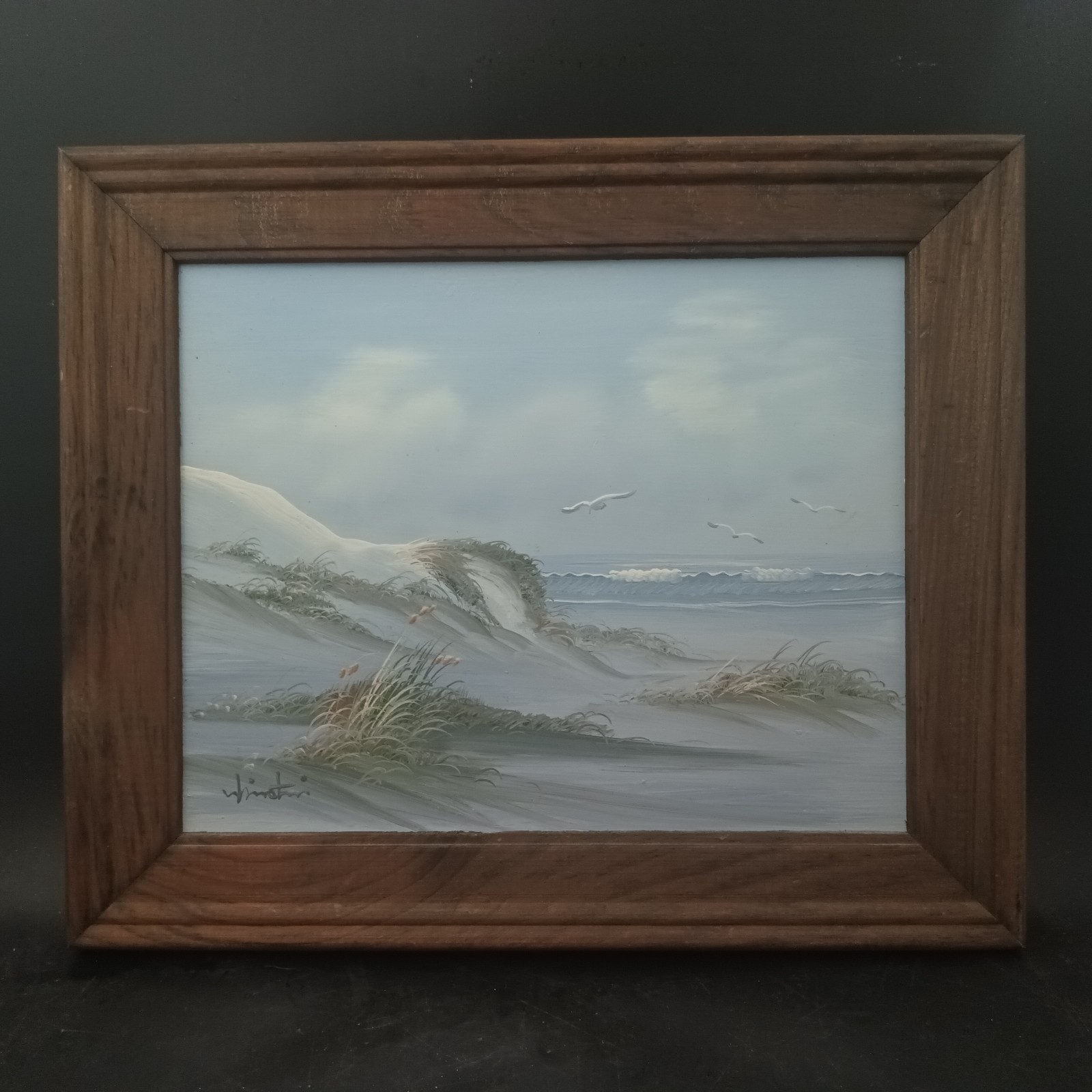 Original Signed Oil Painting «Winstin» MCM Beach Decor c.1968 Framed 13″x11″ OBO