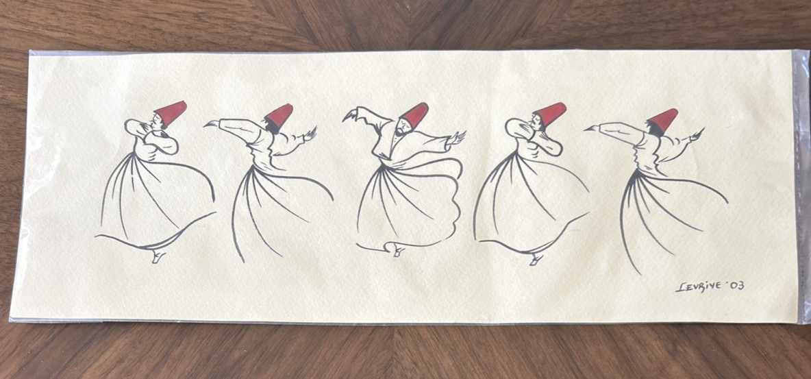 Signed Turkish Whirling Dervish Artwork Sufi Dancer Folk Art Levriye 2003
