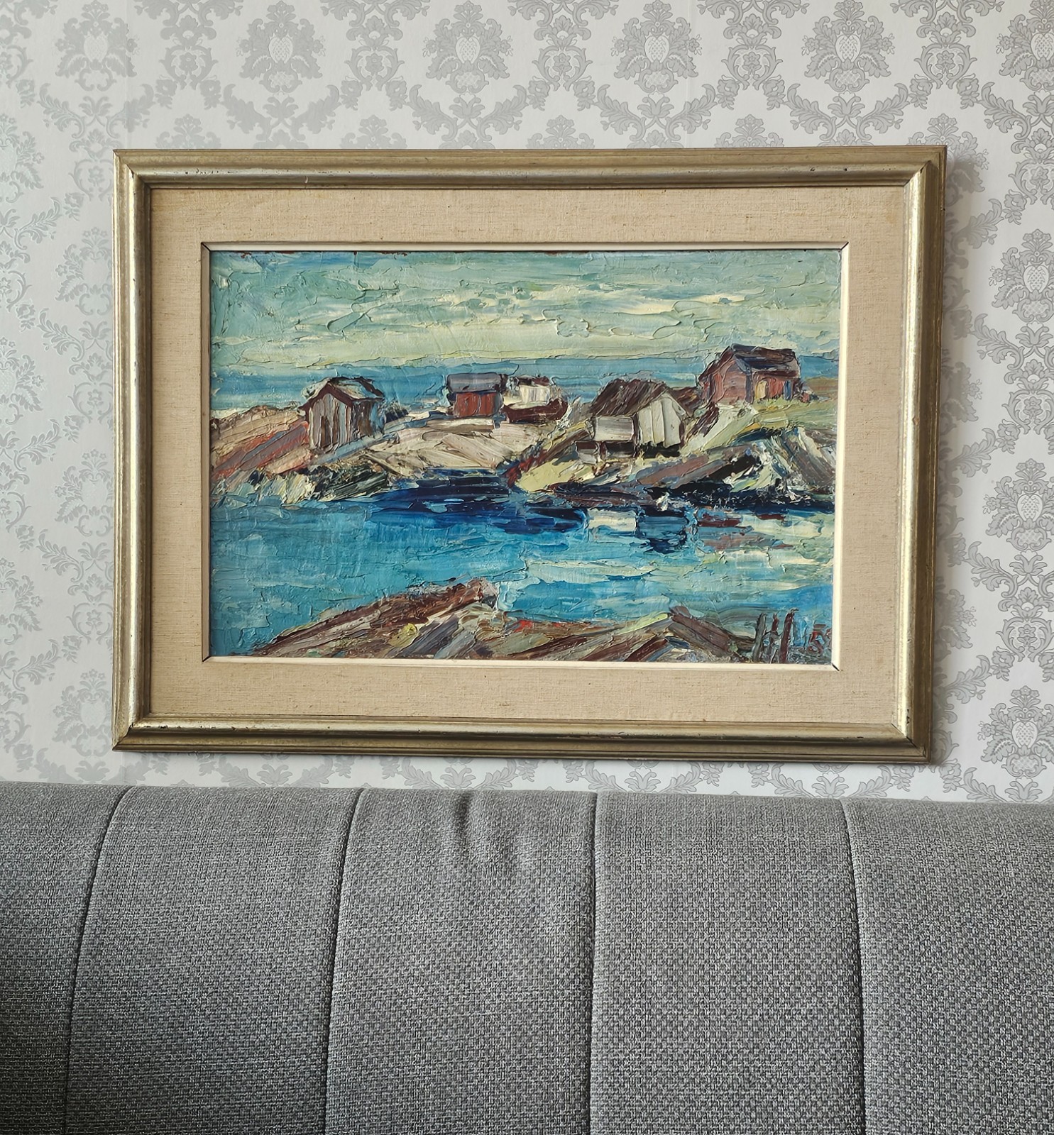 ORIGINAL MID CENTURY SCANDINAVIAN COASTAL OIL PAINTING NORDIC SEASCAP SIGNED -5?