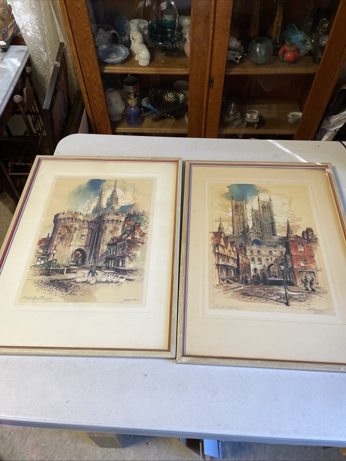 A.F. Mettel Vintage Prints Port Guillaume & Lincoln Cathedral 1940’s Pair