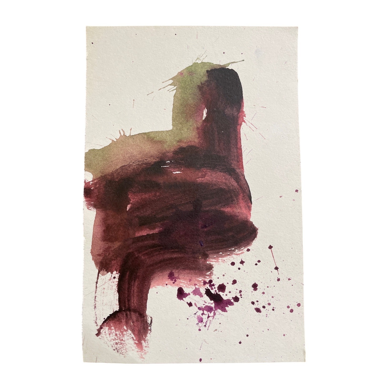 Original Abstract Watercolor Painting 5.5×8.5 Burgundy Olive Green Expressionist