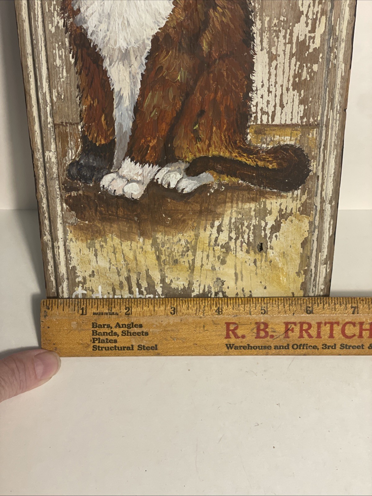 Charming Cat Painting on Rustic Reclaimed Barn Board – Farmhouse Folk Art Signed
