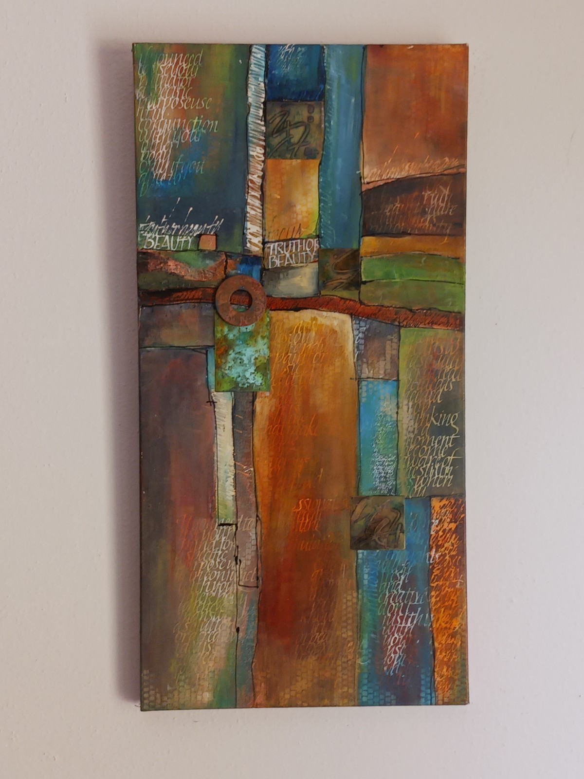 Abstract Painting metal, calligraphy, «Truth and Beauty 2» studio $550 2015