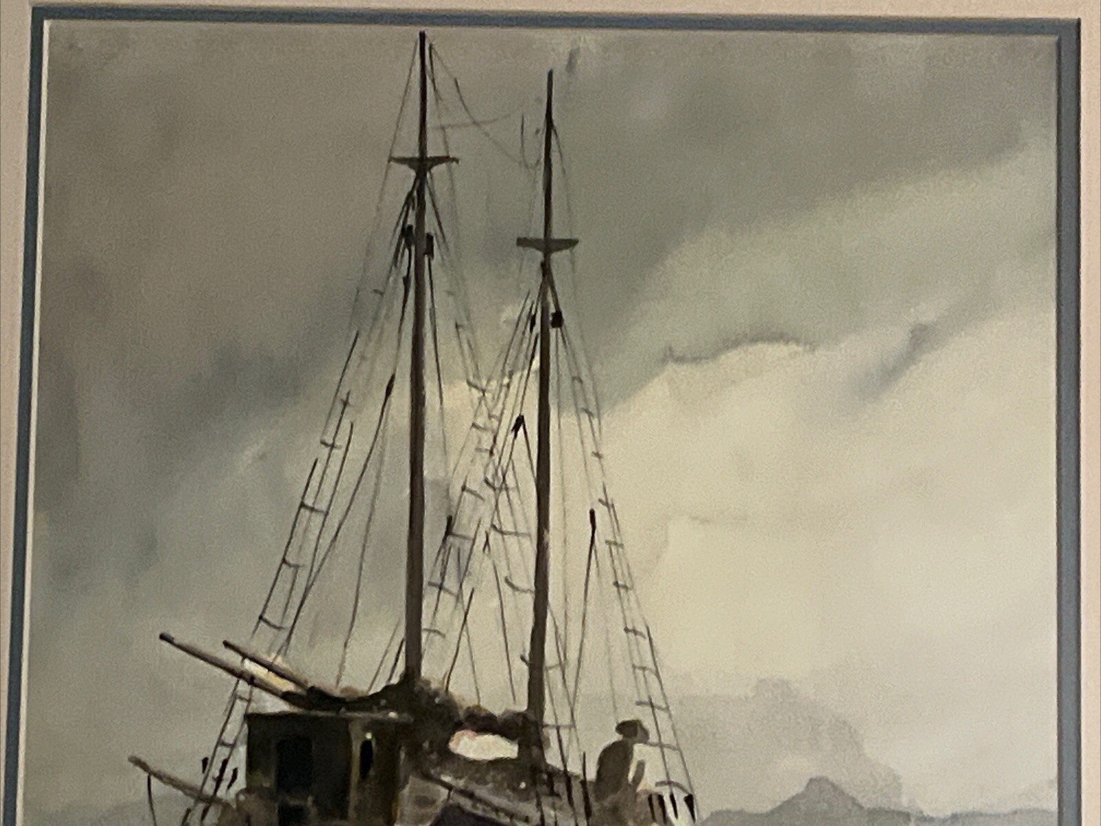 Konstantinos Sofianopoulos Original Watercolor Painting Seascape Framed