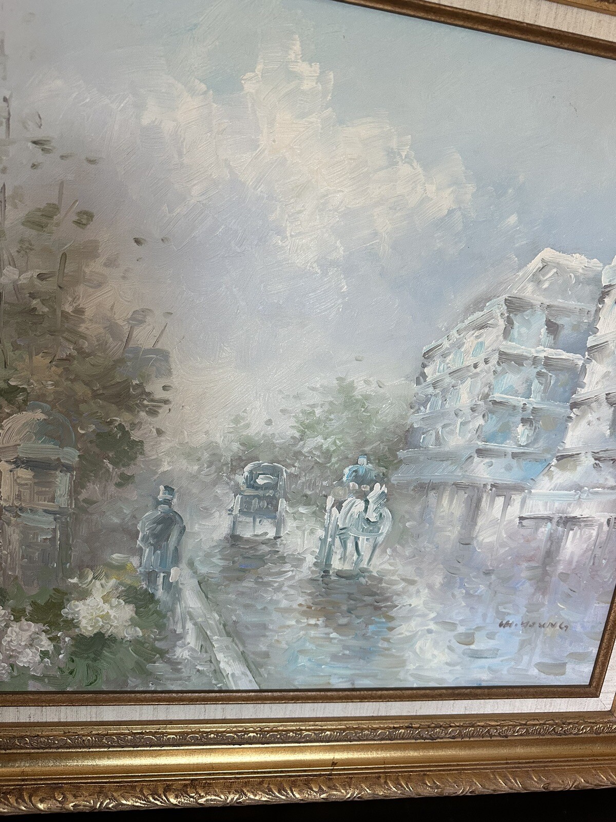 1950s Ancient Paris Street Spring Under The Rain Oil Painting Pastels FRANCE