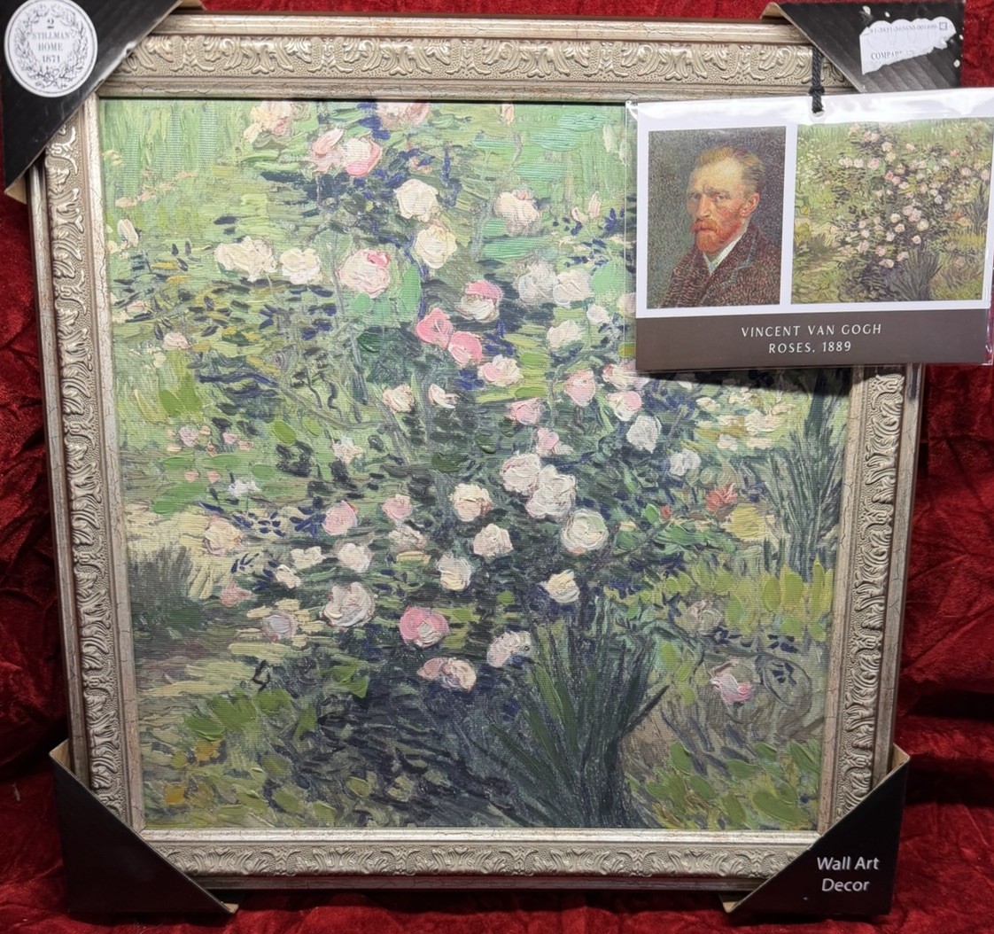 Roses by Vincent Van Gogh Vintage Style 14” X14” Framed Art Painting New