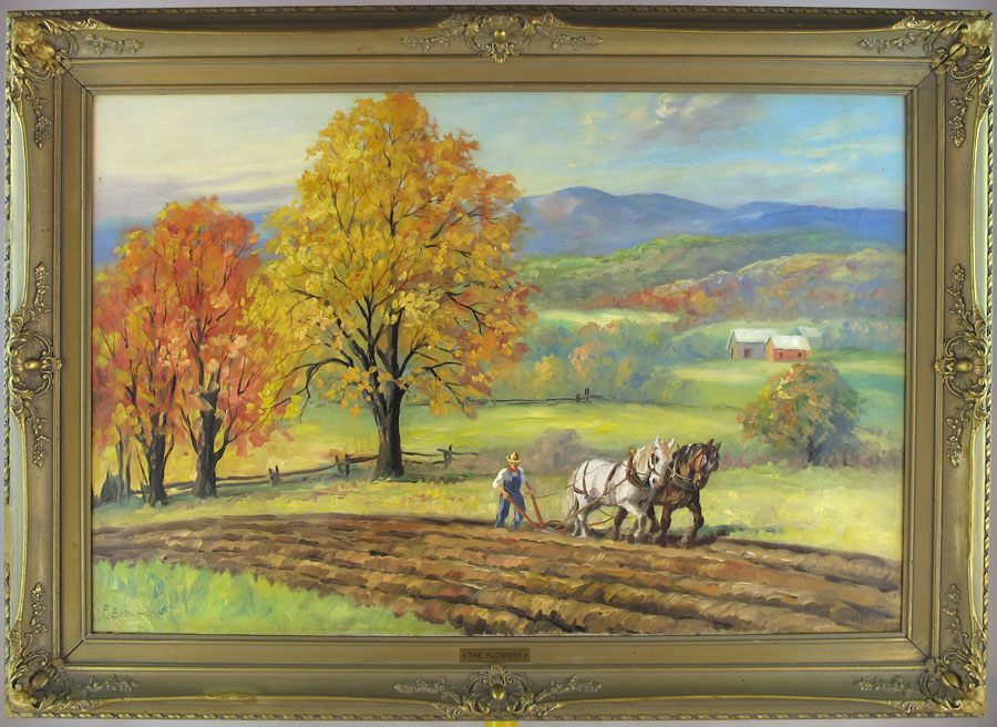 Frederick Beaumont c1920’s Canadian Landscape Farmer Horses Oil on Canvas Ottawa