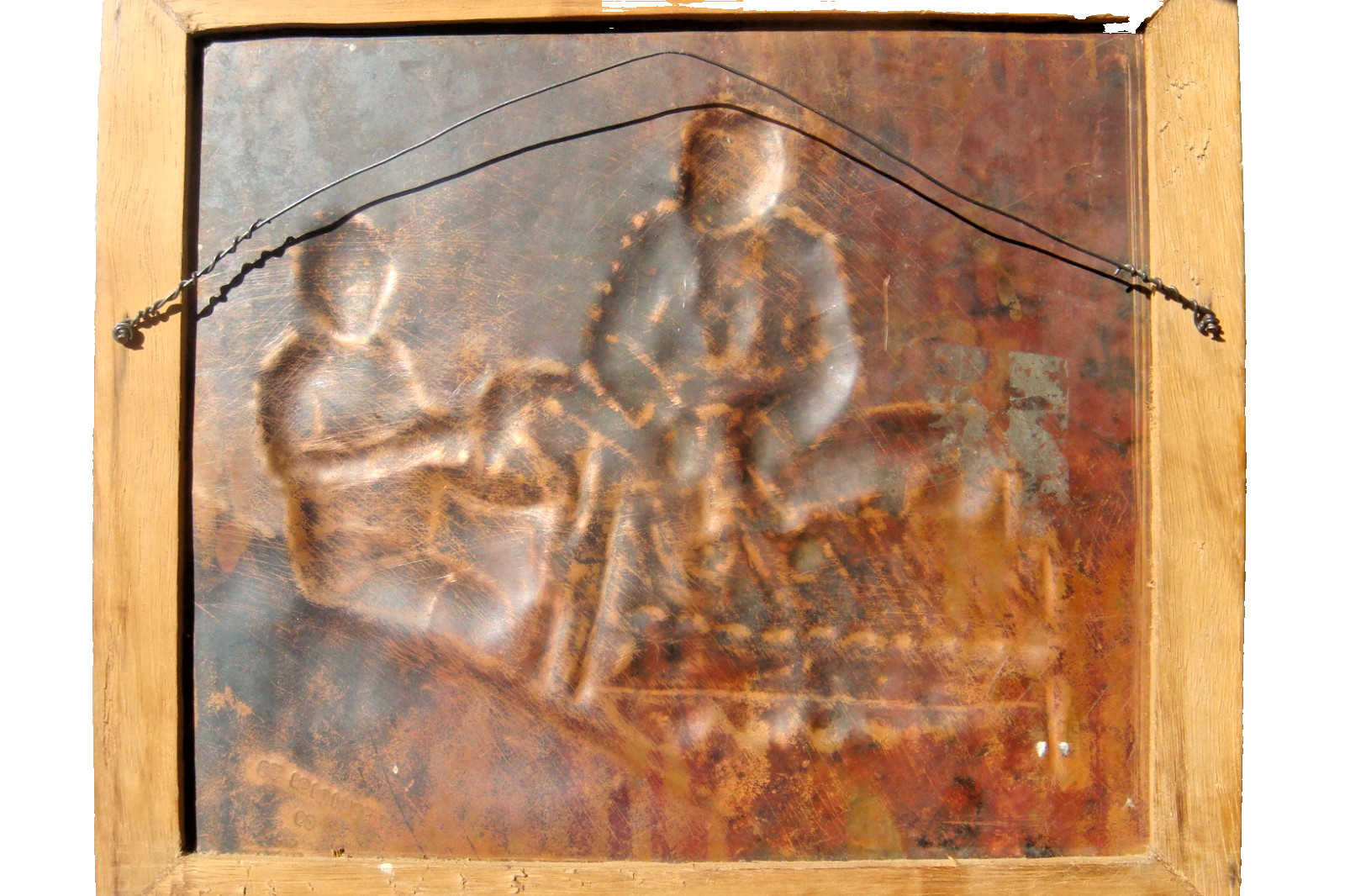 African Relief painting on copper signed by the Congolese artist Guycha Tshidibi