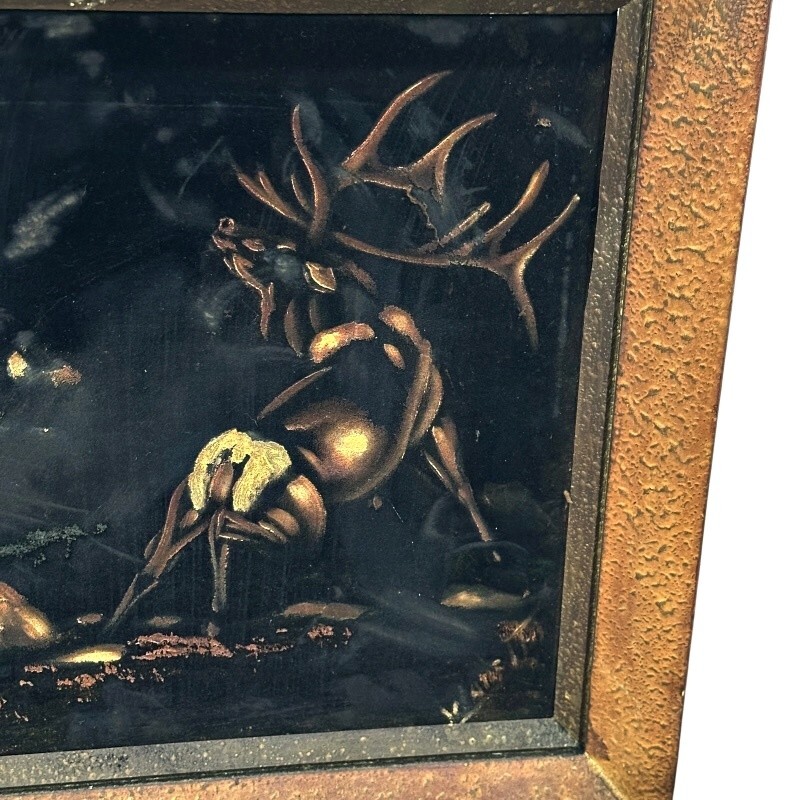 Black Velvet Bull Elk Bugling Painting Framed Original Art Artist Signed Vintage