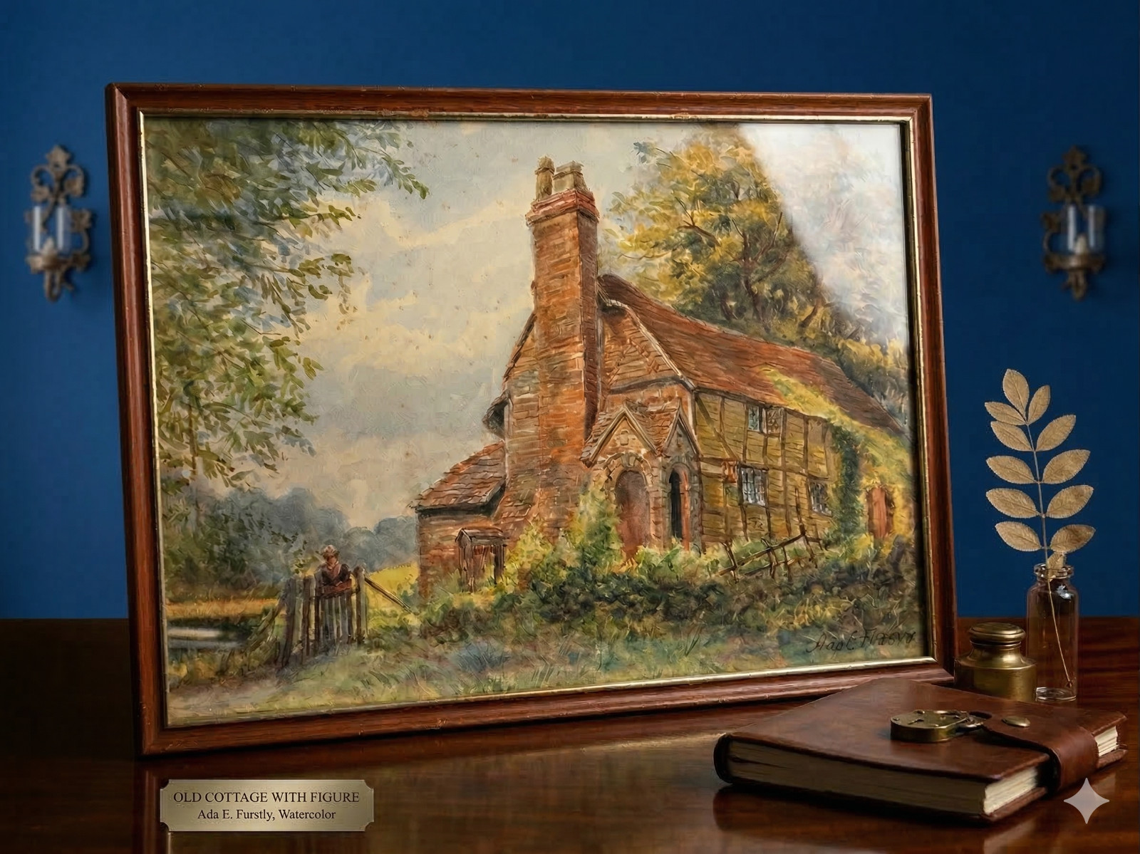 Antique Ada E Fussey Original Watercolor Painting English Tudor Cottage Signed