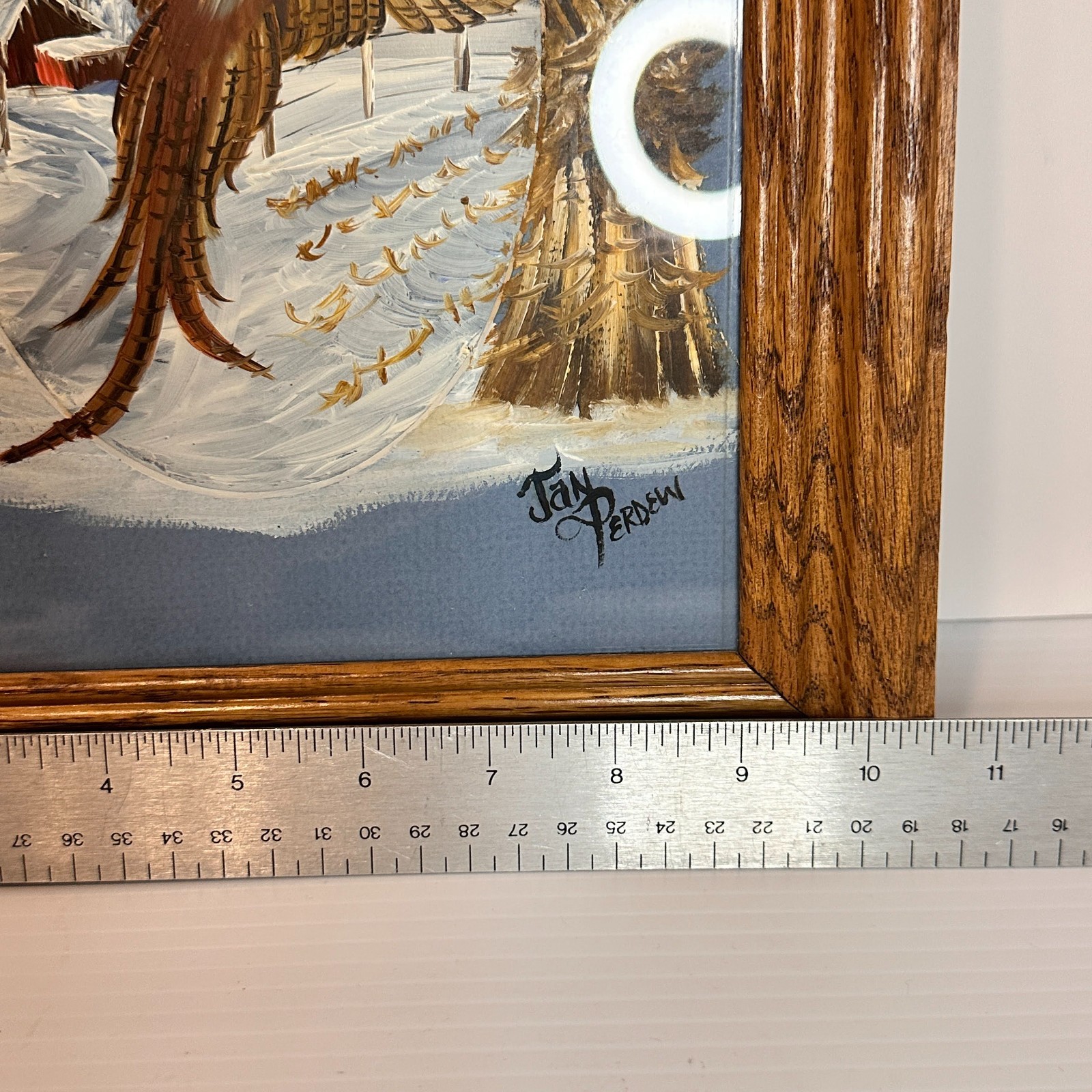 Original JAN PERDEW Matted & Framed Pheasant in Flight Painting 10.5″ x 12.5″