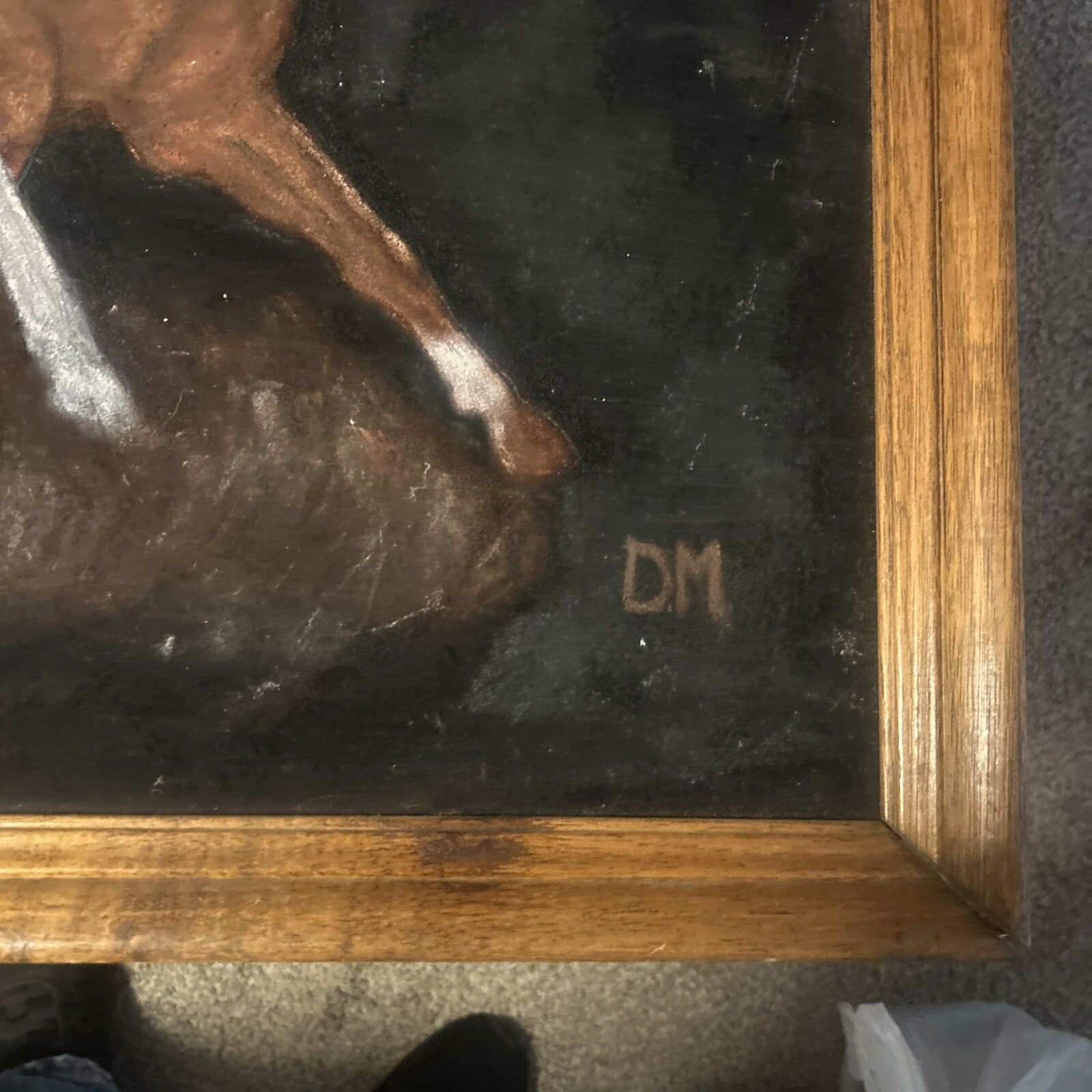 Horse Painting Signed DM 29 1/2”x 23 1/2” 32 1/2 X 26 1/2” With Frame