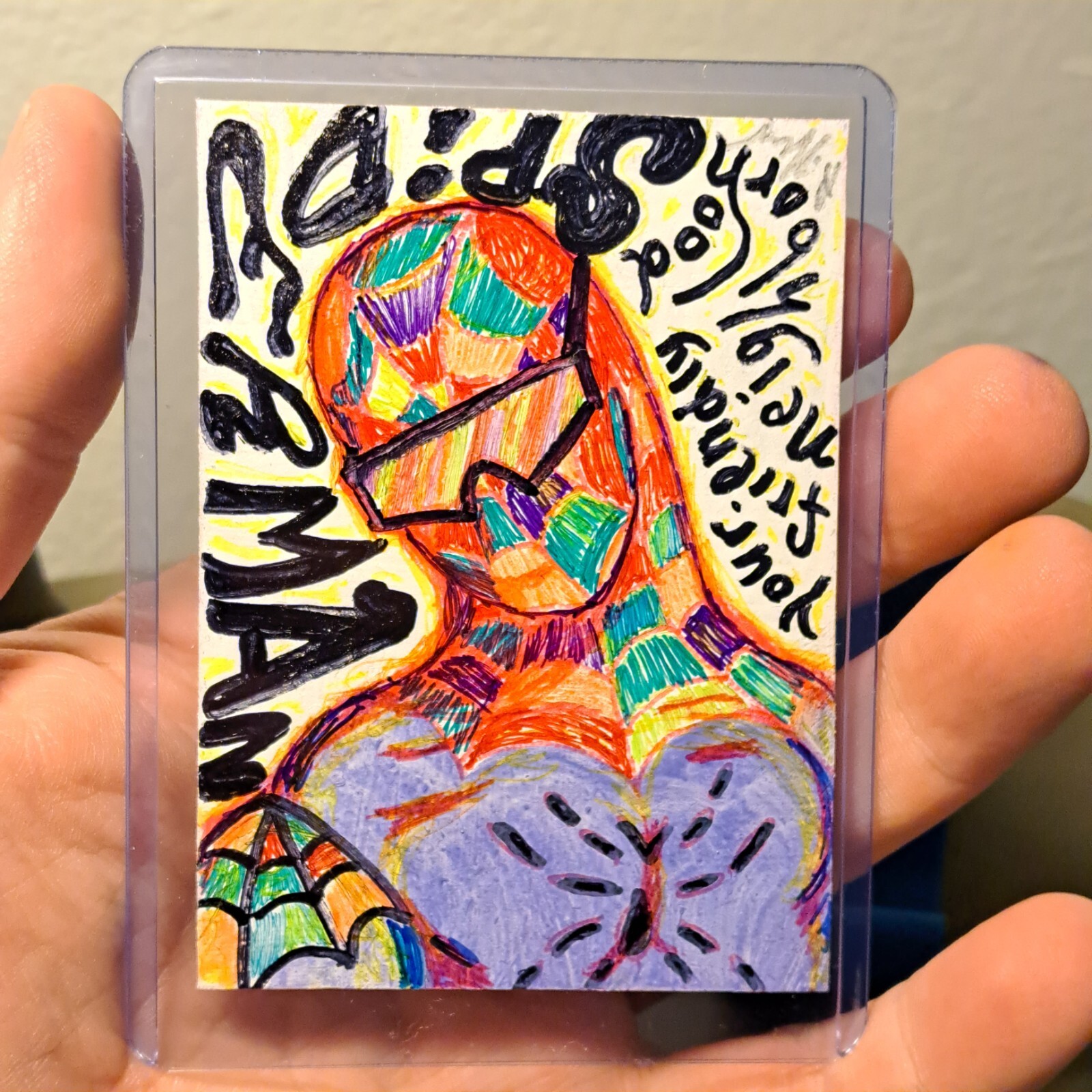 Multicolor acrylic & ink artcard «Spiderman Nyc» (OOAK) Limited 1/1 signed