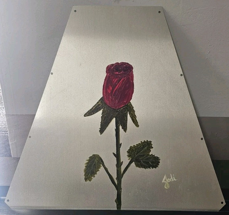 Metal Red Long Stem Rose 18×17 «Everlasting Rose» Oil Painting By Jodi Brown