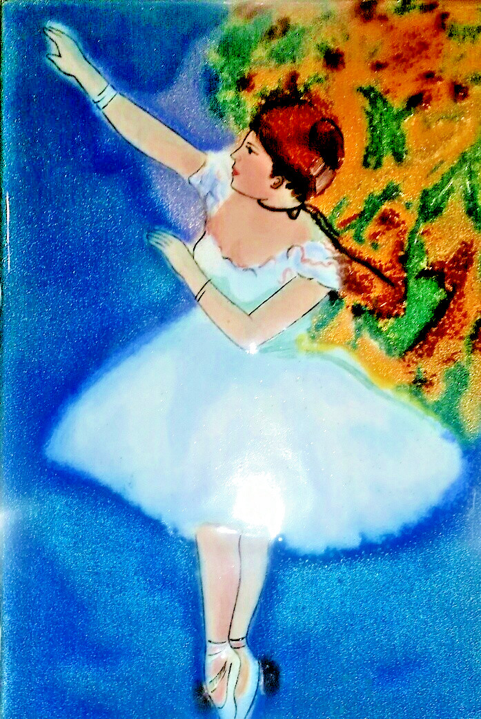 Enamel on Sterling Silver Vintage DEGAS Painting Framed hallmarked Ca 1950