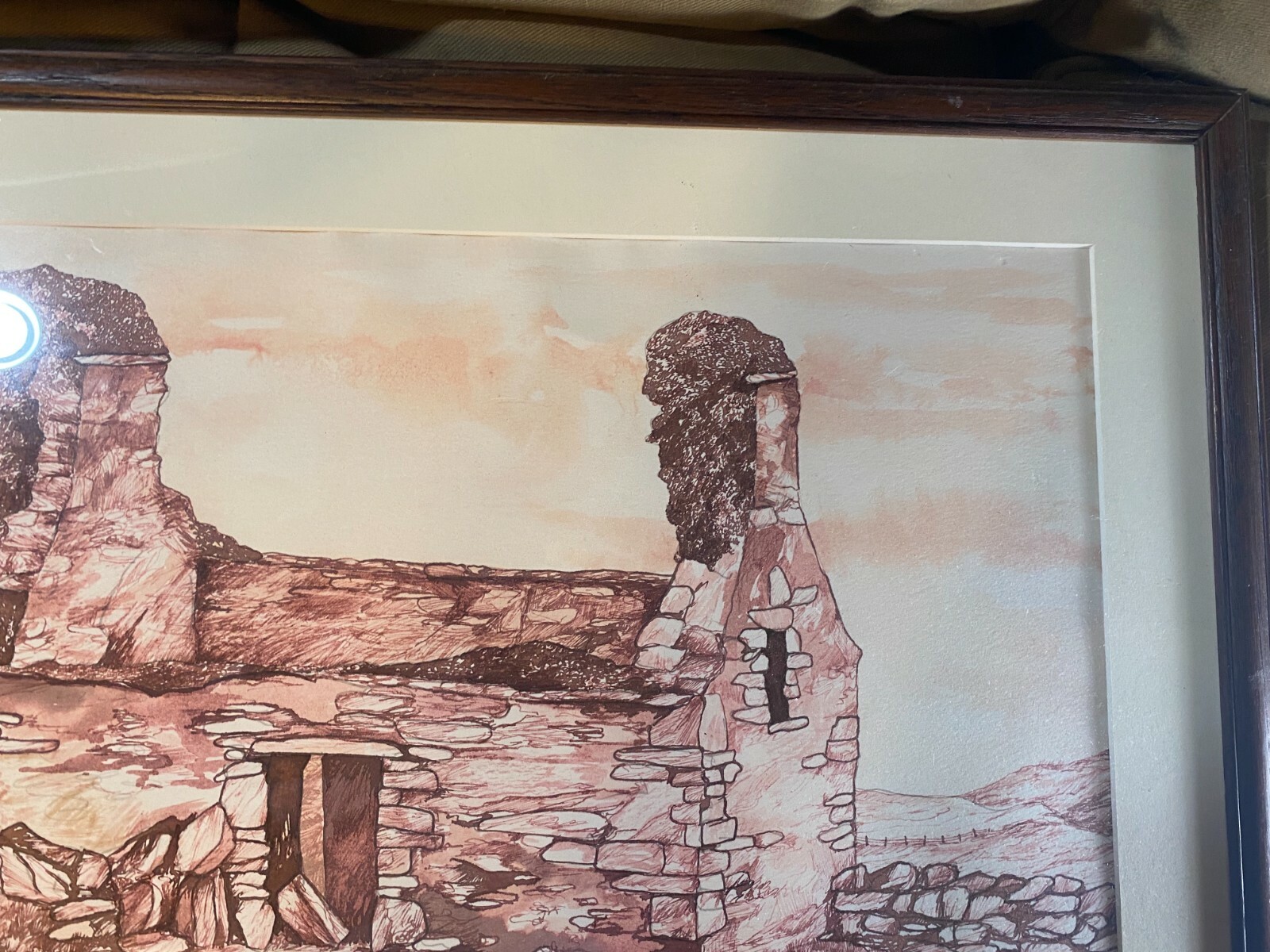 J Verlap 1980 «Dilapidated Stone Home» Mixed Media Painting – Signed And Framed
