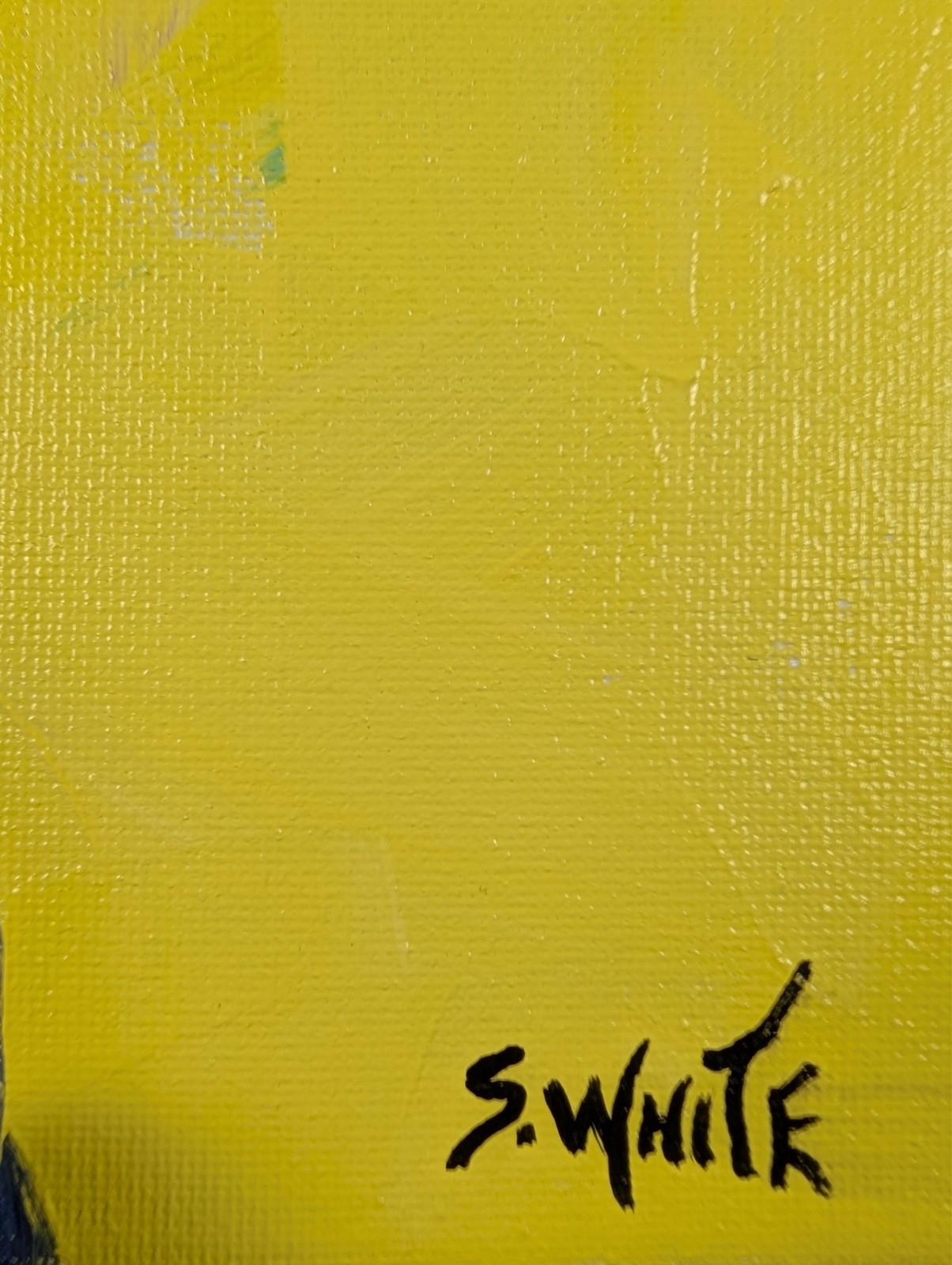 Woman Portrait Original Signed Painting 12×12 Canvas Yellow Blue Art SWhite
