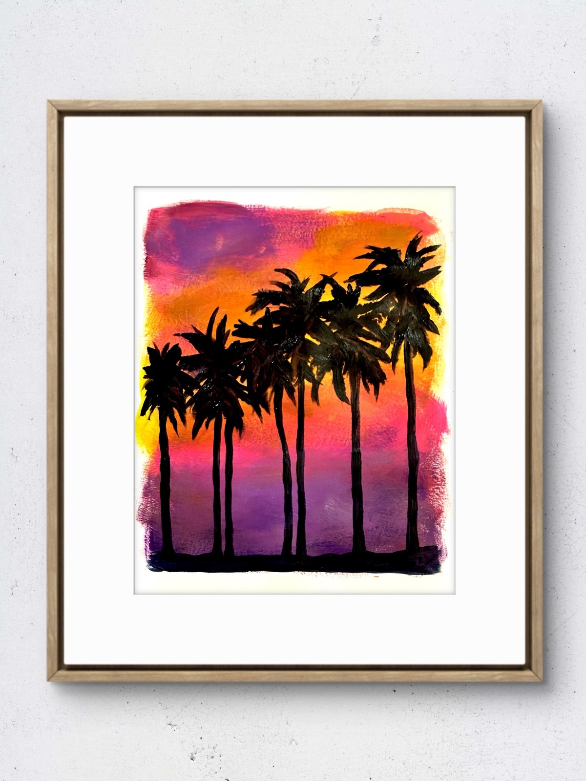 Original Palm Tree Sunset 11×14 Paper Bold Expressionist Painting Signed Art