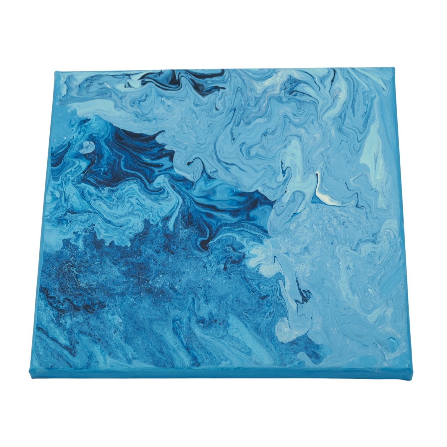 Original Abstract Art on Canvas Colorful Home Decor Poured Acrylic Blue Lot of 4
