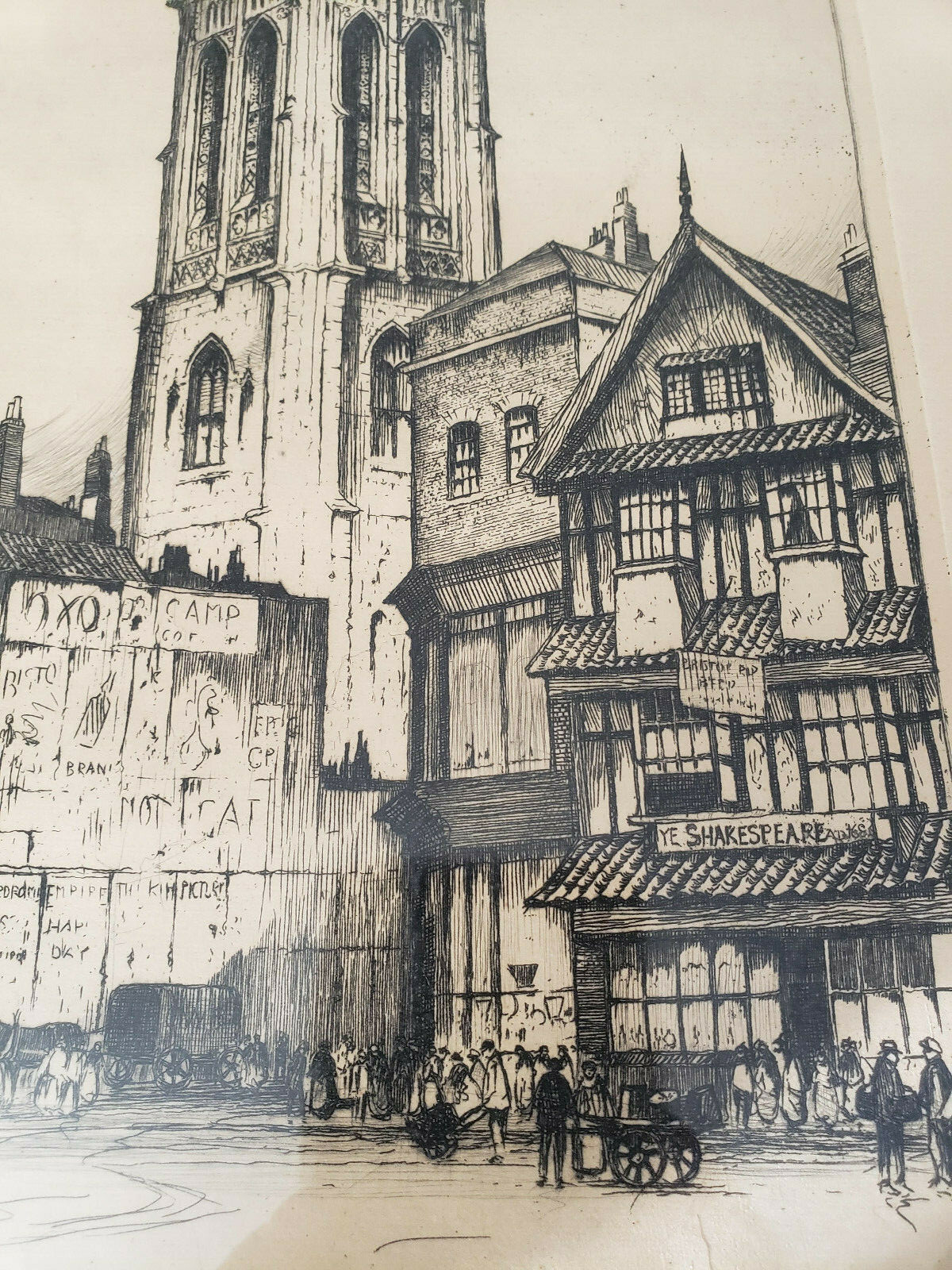 Two Original Antique E. W. Sharland etched paintings, signed.