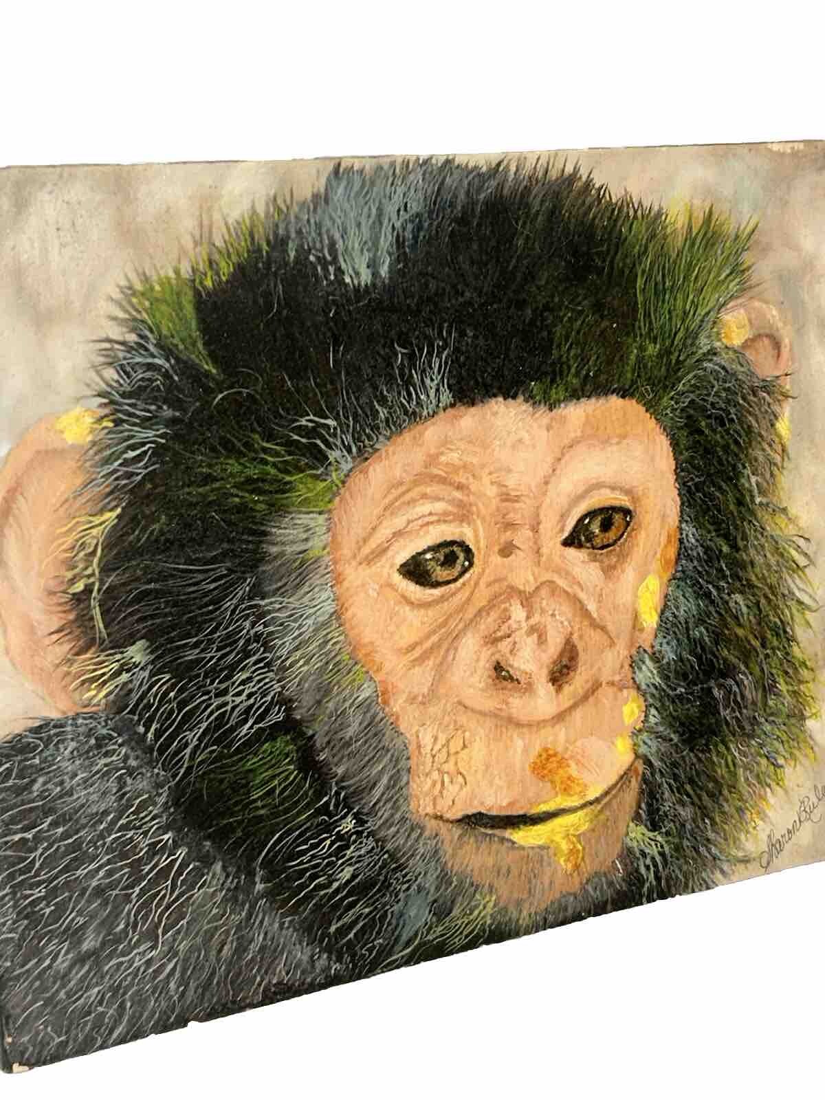 2014 The Wildlife Art Of Sharon Rule Monkey Chimpanzee 8”x10” Oil Board Africa
