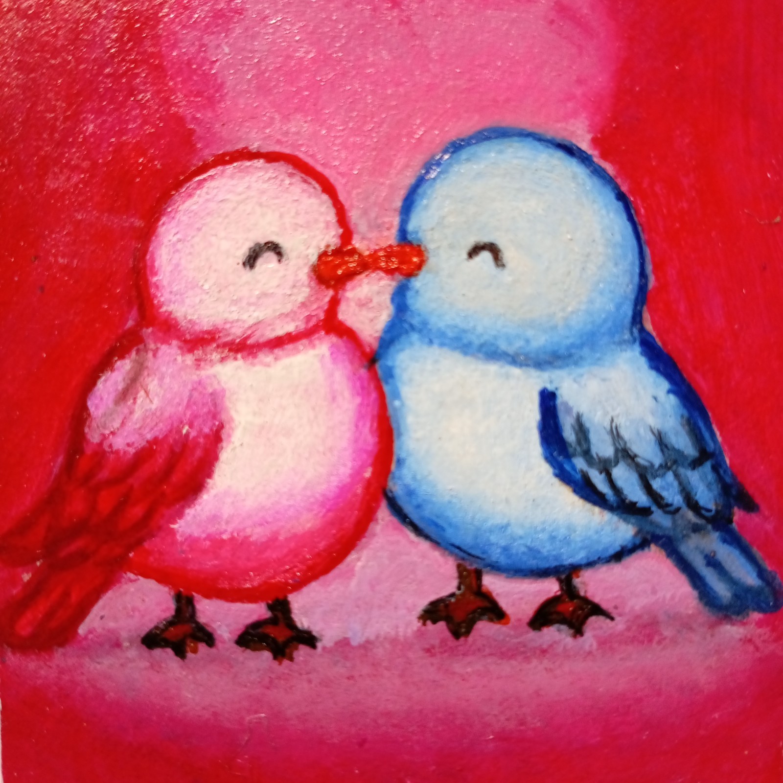 Original Acrylic ACEO Love Birds Painting Handpainted Art card