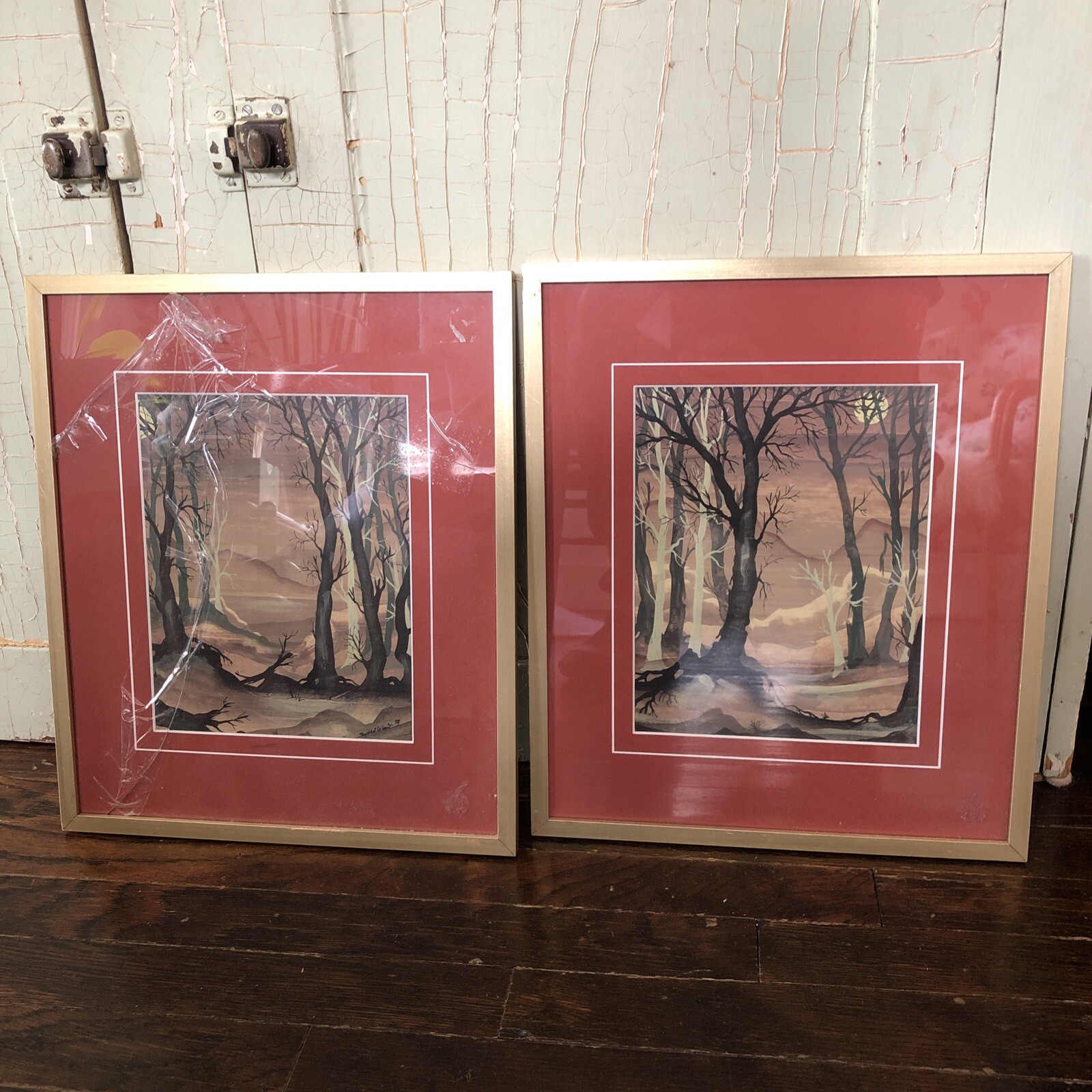Two (2) Vtg MICHAEL SALMON New Zealand Australia Trees Paintings 1979 Watercolor