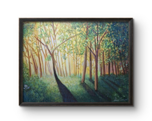 Modern Sun Set Forest 9×12 Wood Canvas Painting