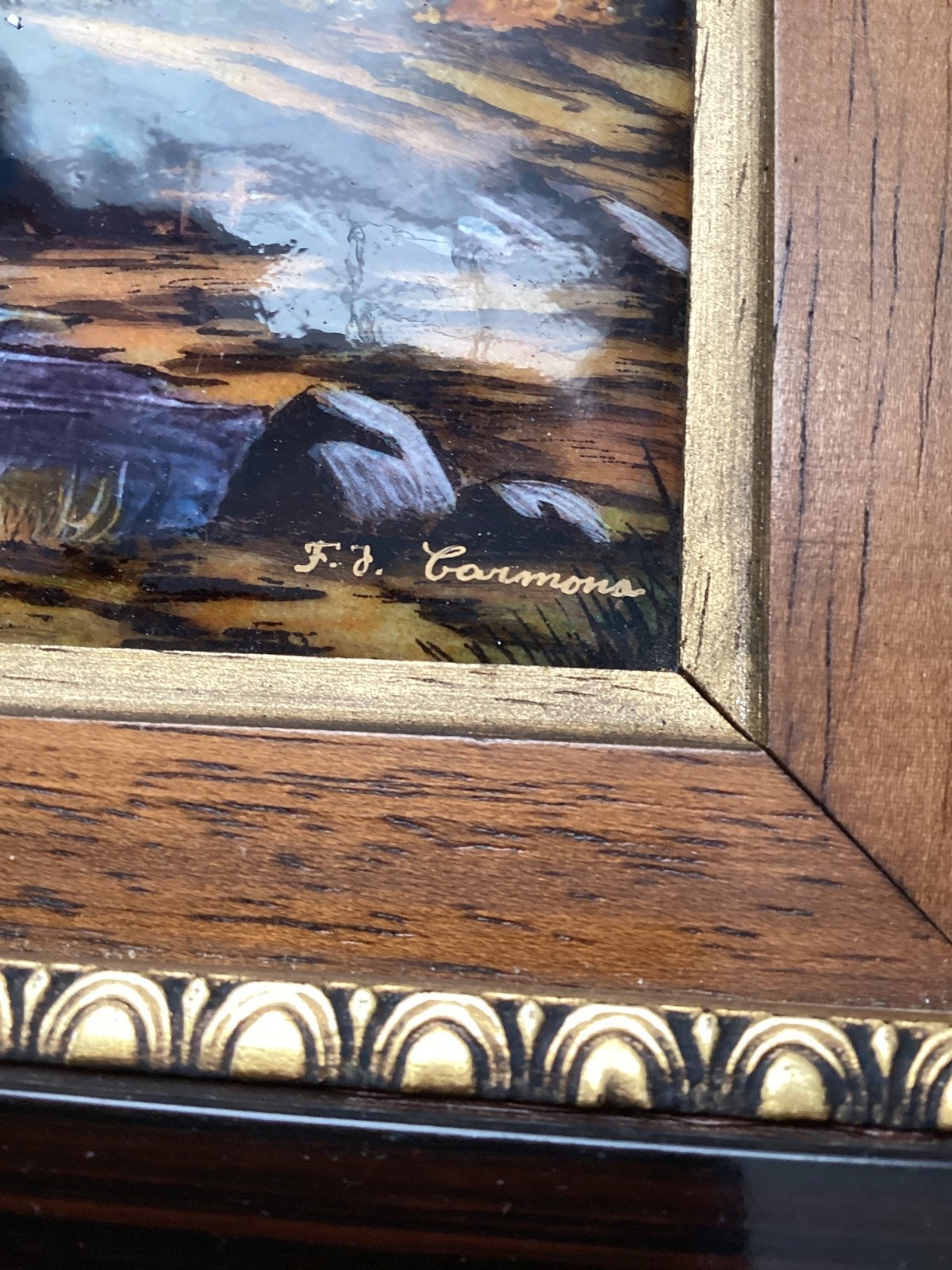 VTG French Limoges Hand Painted Village Scene Enamel on Copper by F.J.Carmona