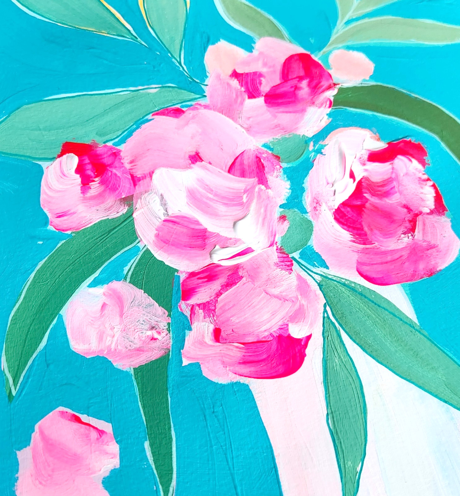Original Abstract 9×12 Botanical Painting Acrylic Pink Blue Wall Art Living Room
