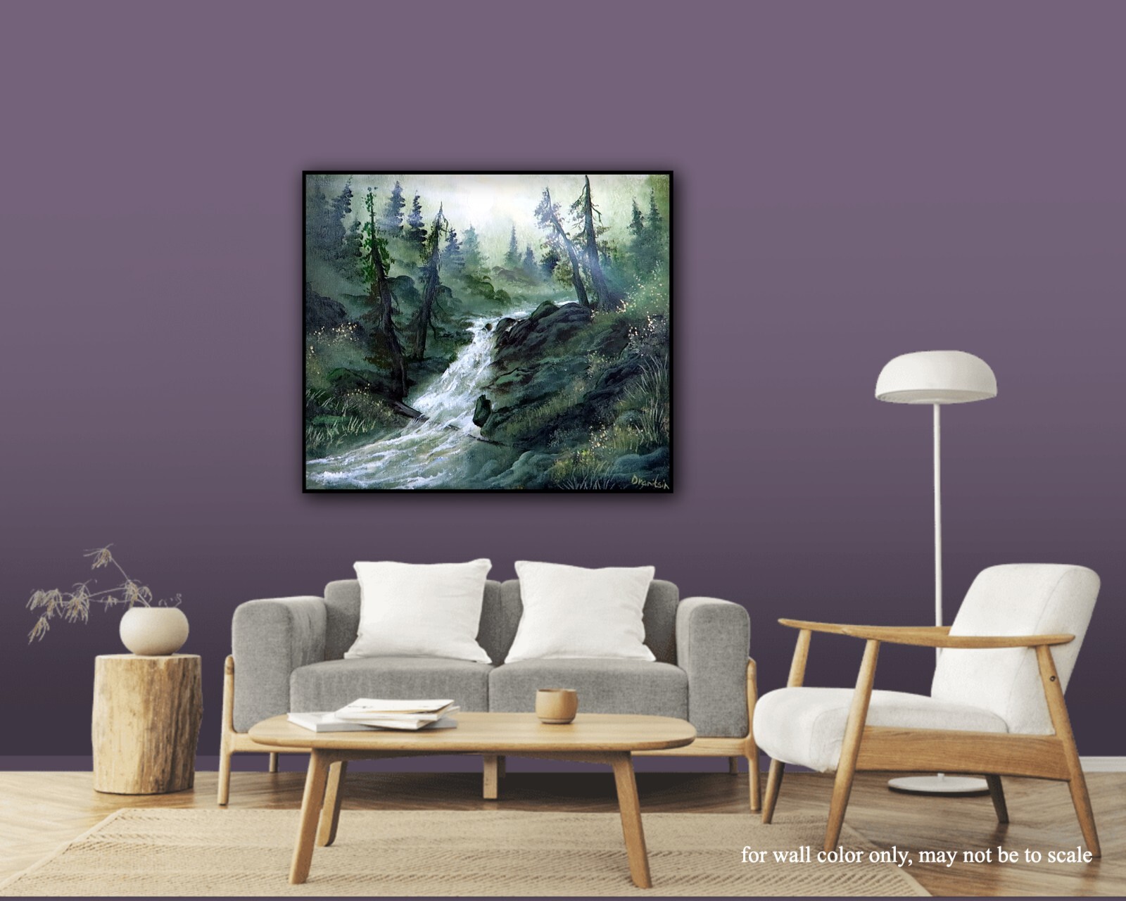Original Acrylic Landscape Painting 12×14″ FALLEN WATERFALL TREE Wall Art