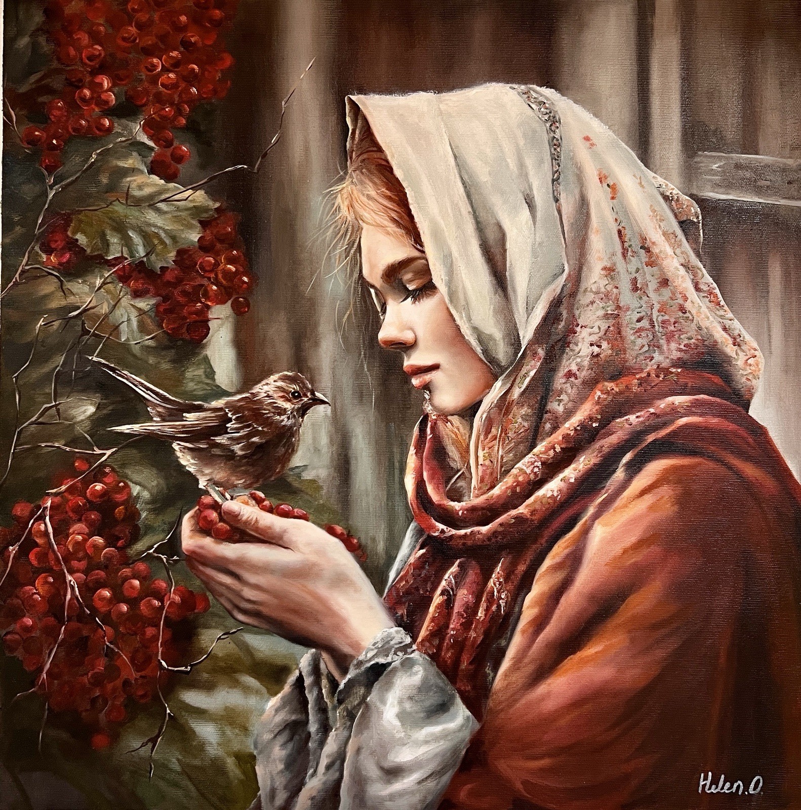 Original Oil Painting on Canvas Ukrainian Artist Woman