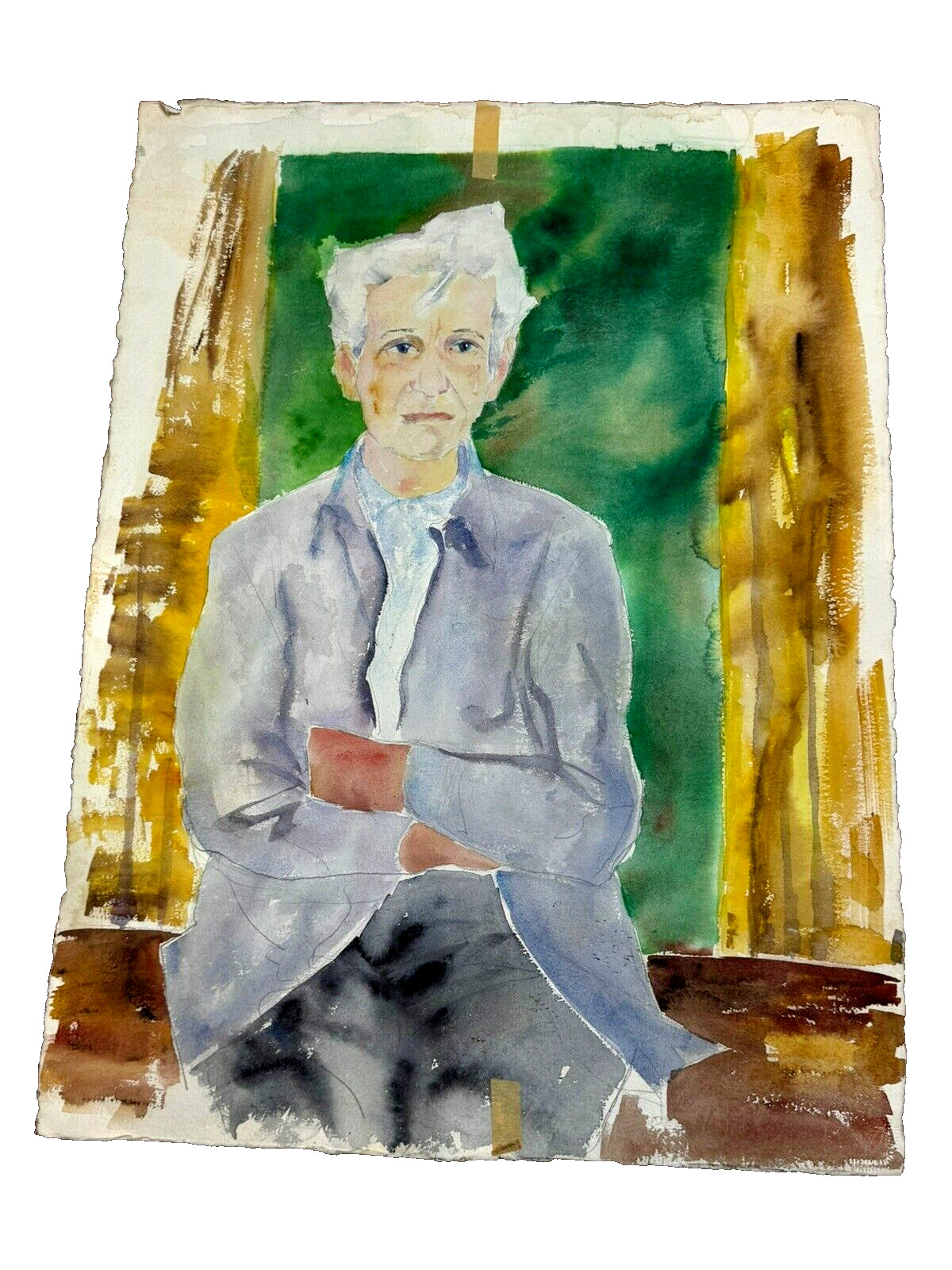 C.1960 Watercolor, Double Sided 30″ x 22.5″ Veritable Papier D’Arches Torchon