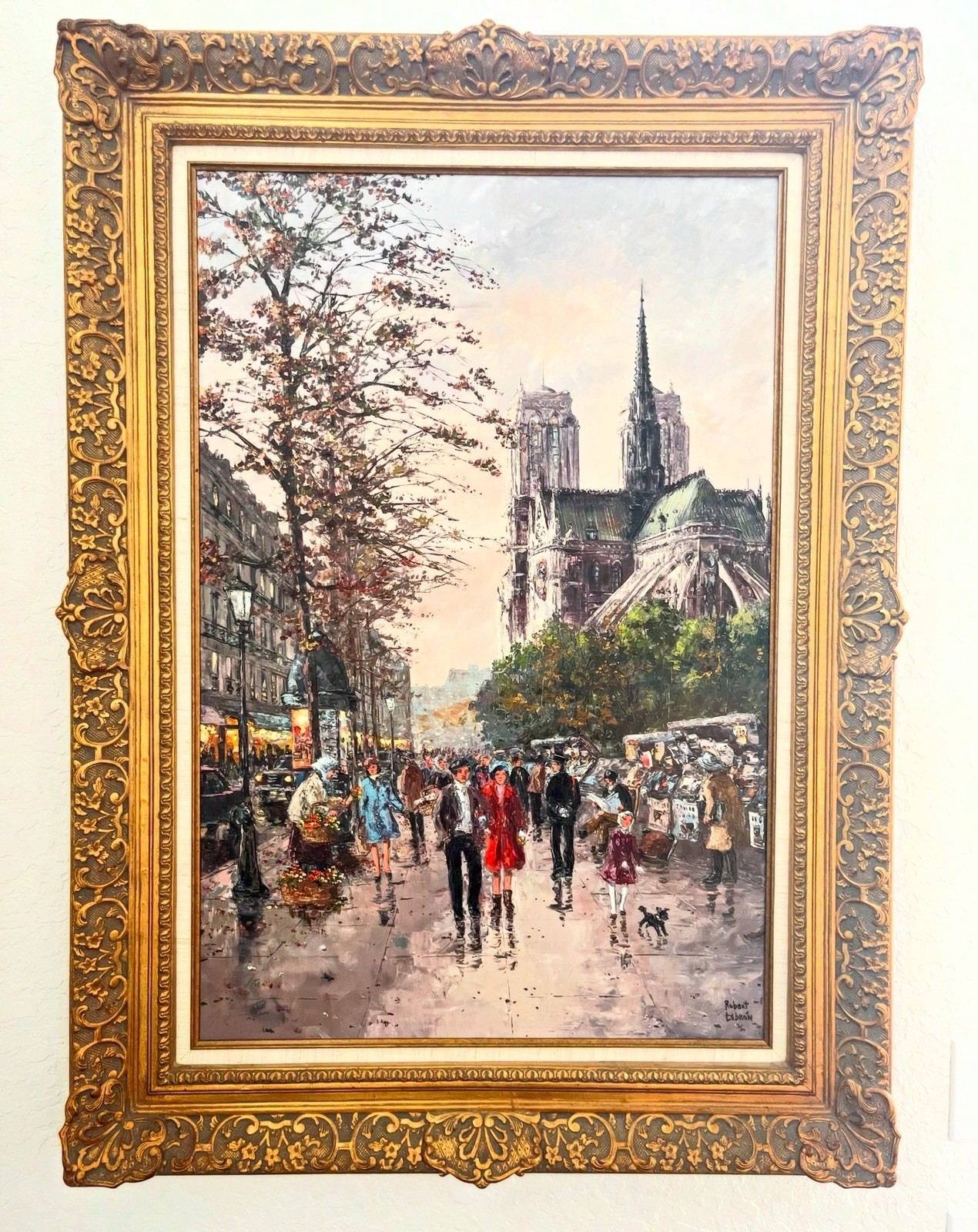 Robert Lebron Signed Framed Oil Canvas Painting French Street Scene Notre Dame