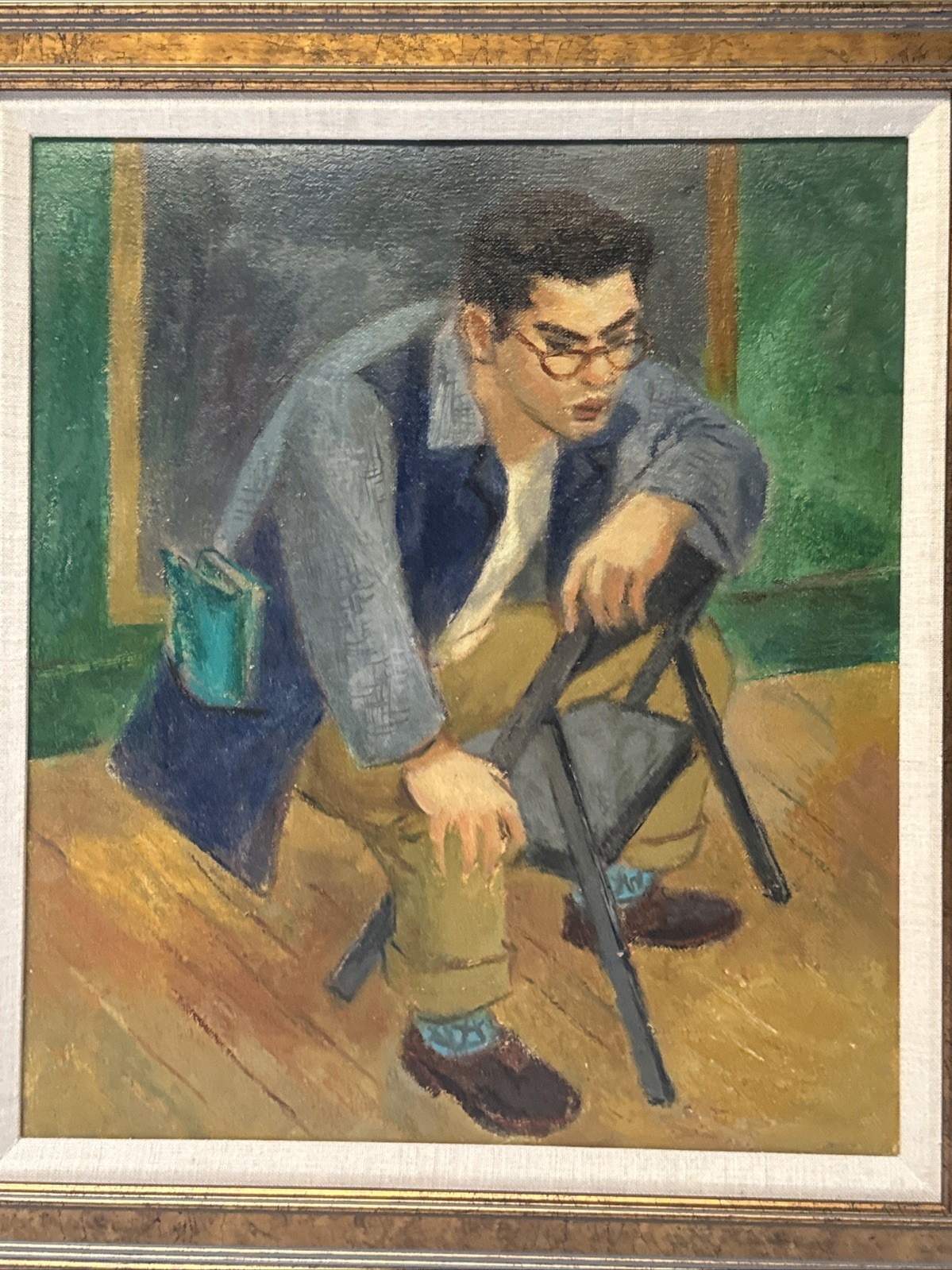 MID CENTURY PAINTING AMERICAN REGIONALISM WPA STYLE YOUNG MAN PORTRAIT MYSTERY