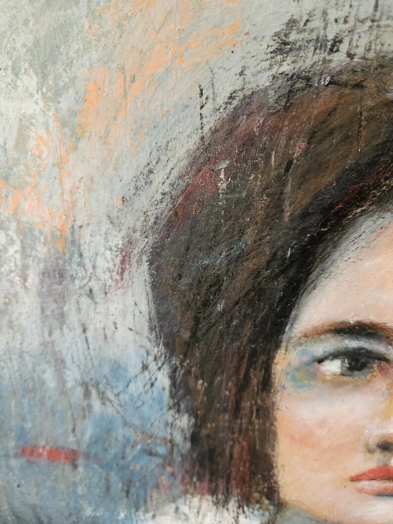 Original Expressionist Painting Art Abstract Woman Face Portrait 17×14