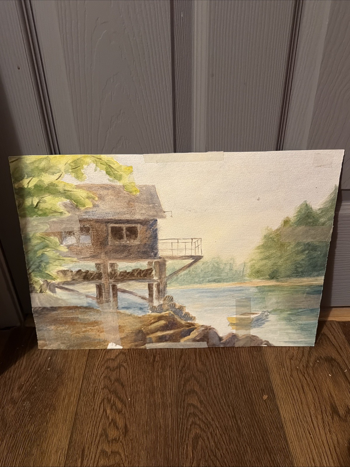 Original 1983 Phyllis Wright Watercolor Double-Sided Landscape Princeton Artist