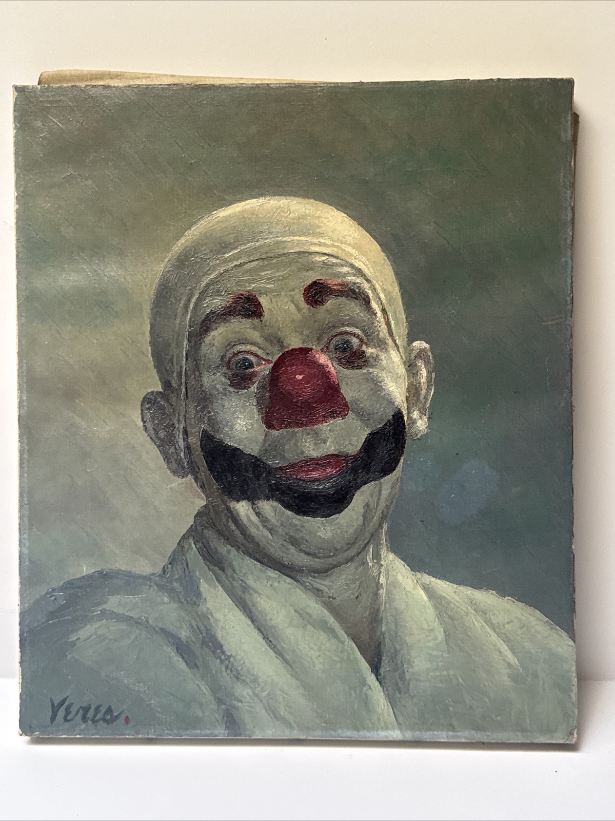Famous Clown Painting By Veres Mid Century Portrait Circus MARGO CLARK VINTAGE