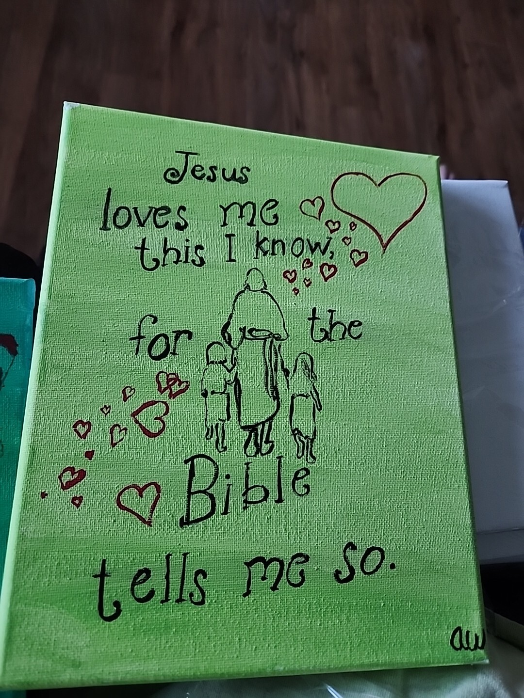 Jesus With Kids Heart Acrylic Painting 8×10 Jesus Loves Me