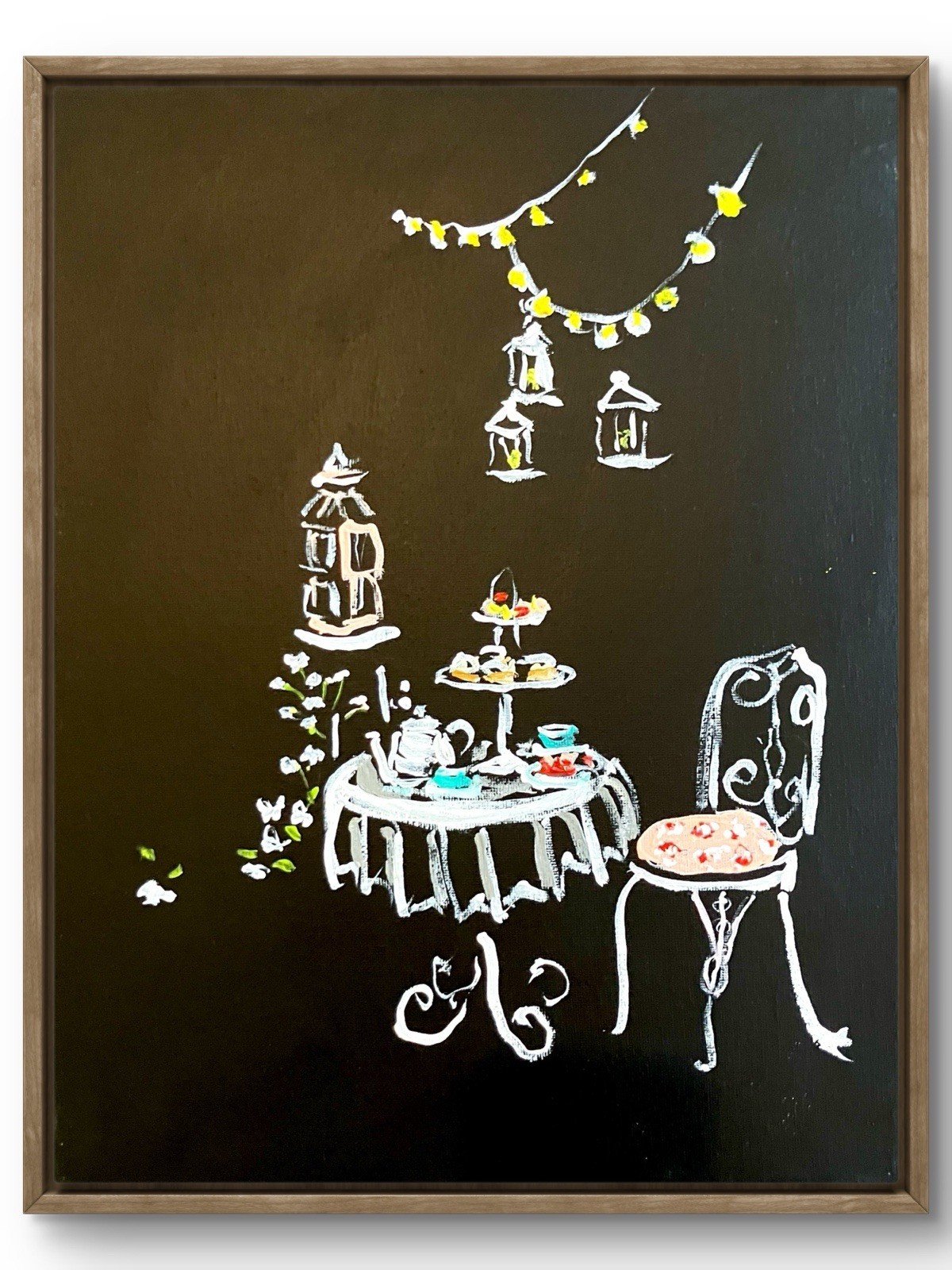 TITA PAINTZ Garden Tea Party Cottage Art Handmade Original Painting 11×14 Canvas